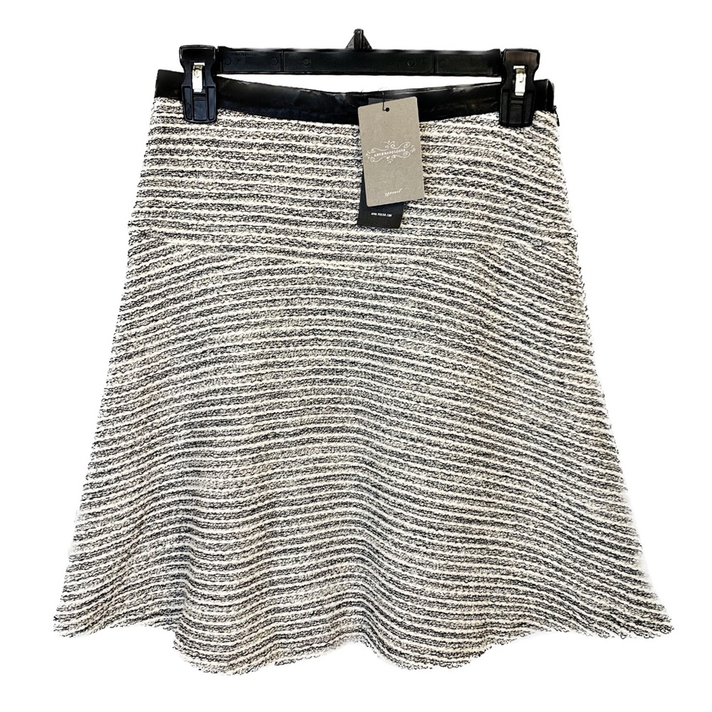 Anthropologie Rue 58 White Gray Metallic Tweed‎ Fit Flare Circle Skater Skirt XS